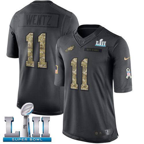 Men Philadelphia Eagles #11 Wentz Anthracite Salute To Service Limited 2018 Super Bowl NFL Jerseys->philadelphia eagles->NFL Jersey